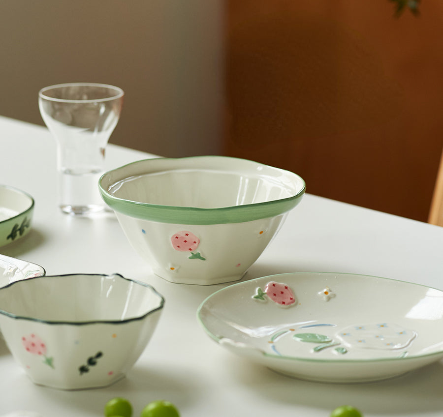 Adorable Floral Ceramic Bowls Plates Spoons Set - PeauleyHome