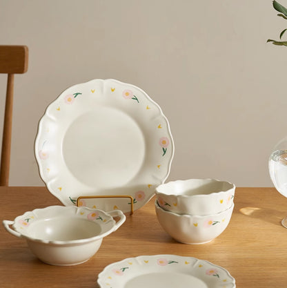 Nordic Style Floral Ceramic Plates Bowls - PeauleyHome