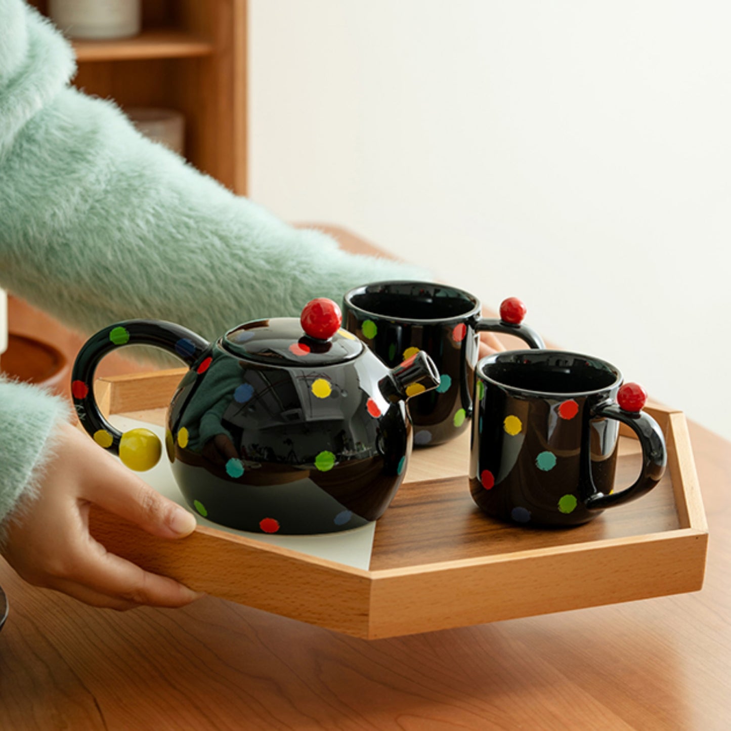 French Ceramic Pots Teapot and Teacups Set