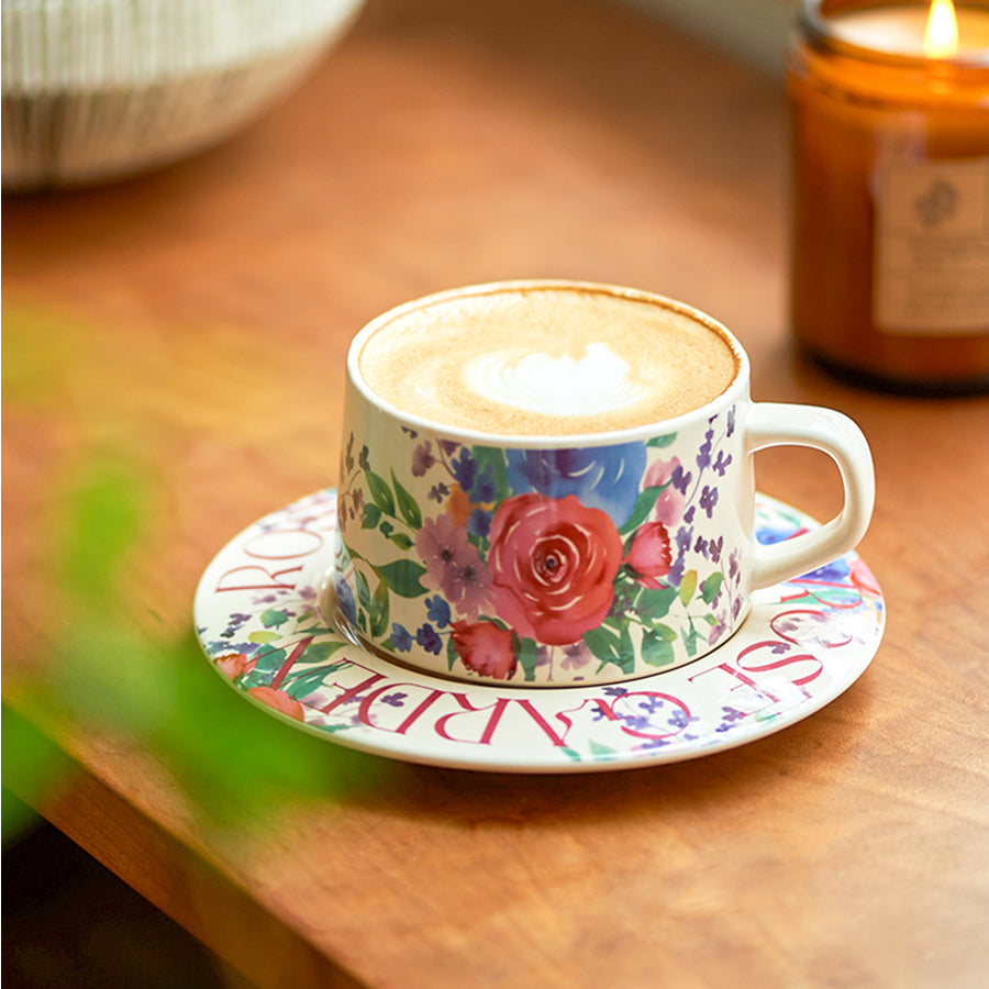 Delicate Floral Ceramic Coffee Mug Set