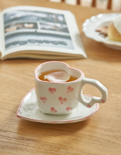 Heart-shaped Coffee Mugs Saucer Set (mug+saucer) - PeauleyHome