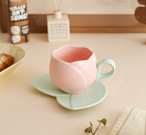 Tulip Coffee Mug Ceramic Cup Saucer Set - PeauleyHome