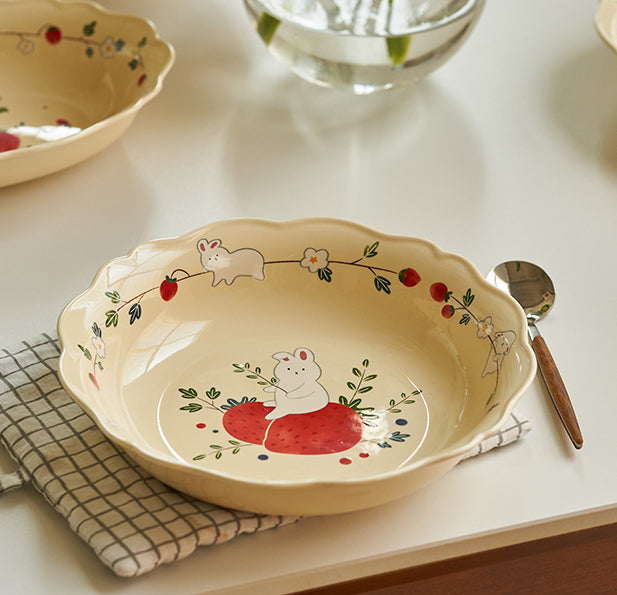 Strawberry Bunny Ceramic Bowls Plates Mugs - PeauleyHome