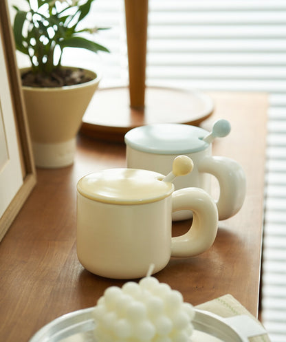 Cute Ceramic Mug with Lids and Spoon for Girls - PeauleyHome