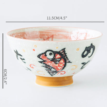 Japan Made Prosperity Animals Ceramic Rice Bowls