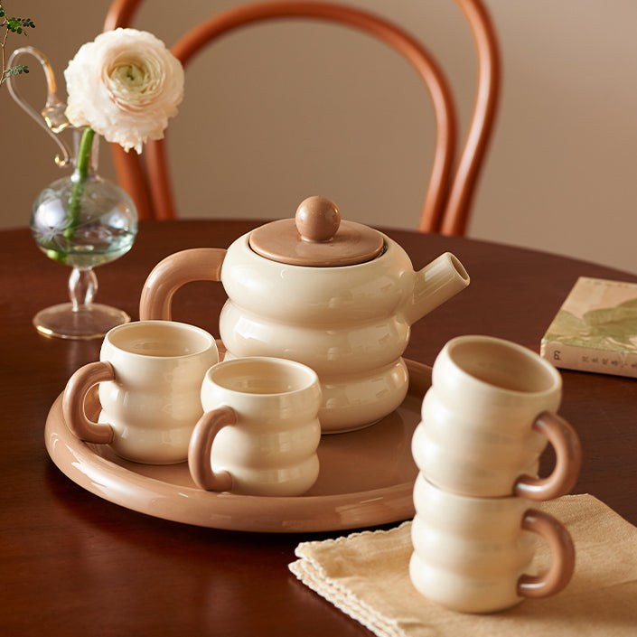 Adorable Ceramic Creamy Style Teapot Mug Set of 6