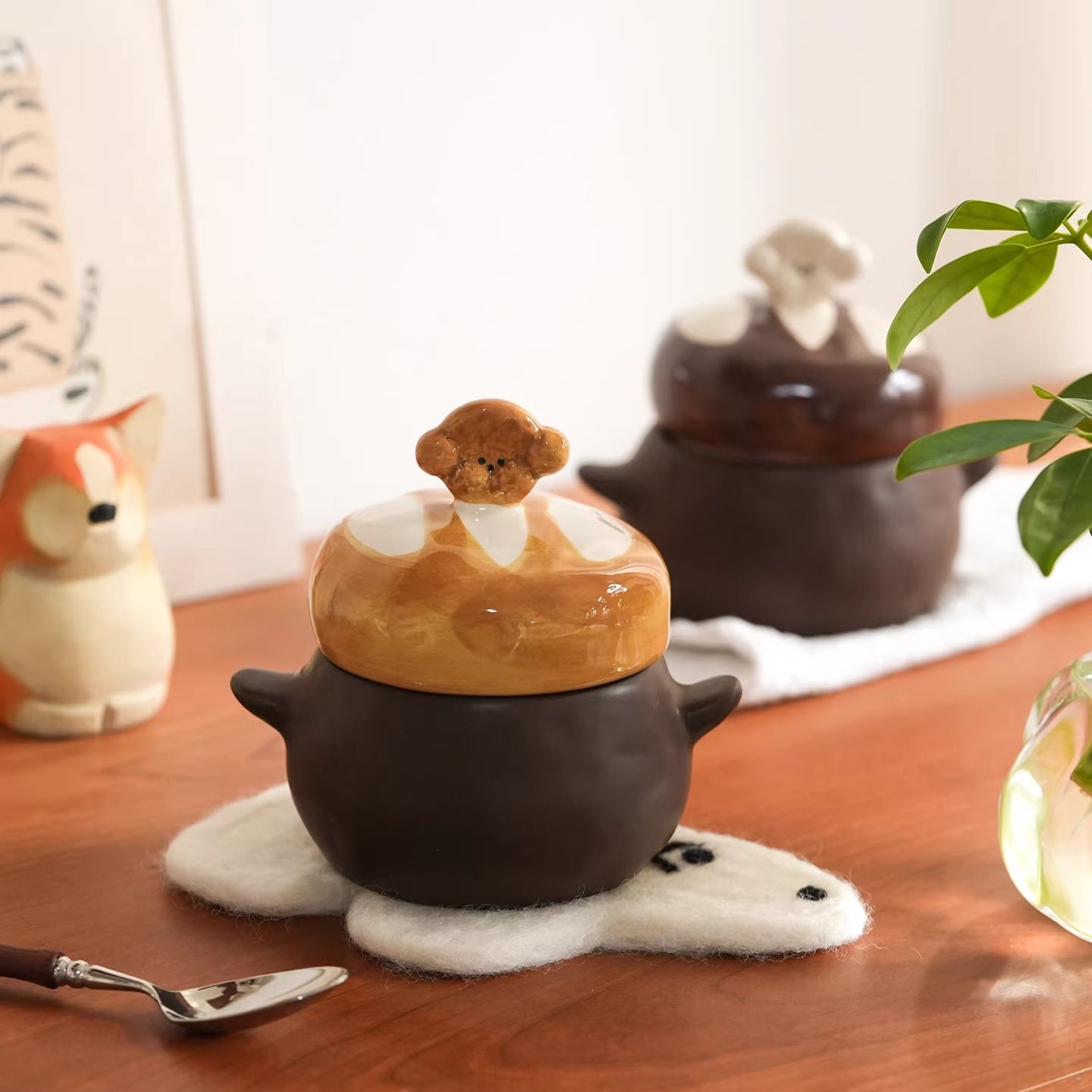 Ceramic Small Moisture-proof  Storage Jars with Doggie Lids