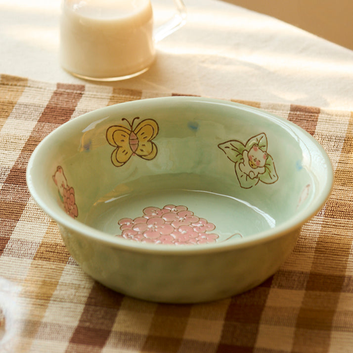 Pretty Underglazed Ceramic Yoghurt Bowl