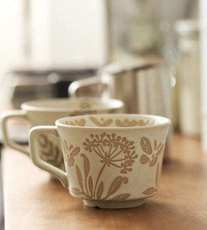 Engraved Floral Vintage Ceramic Coffee Mug - PeauleyHome