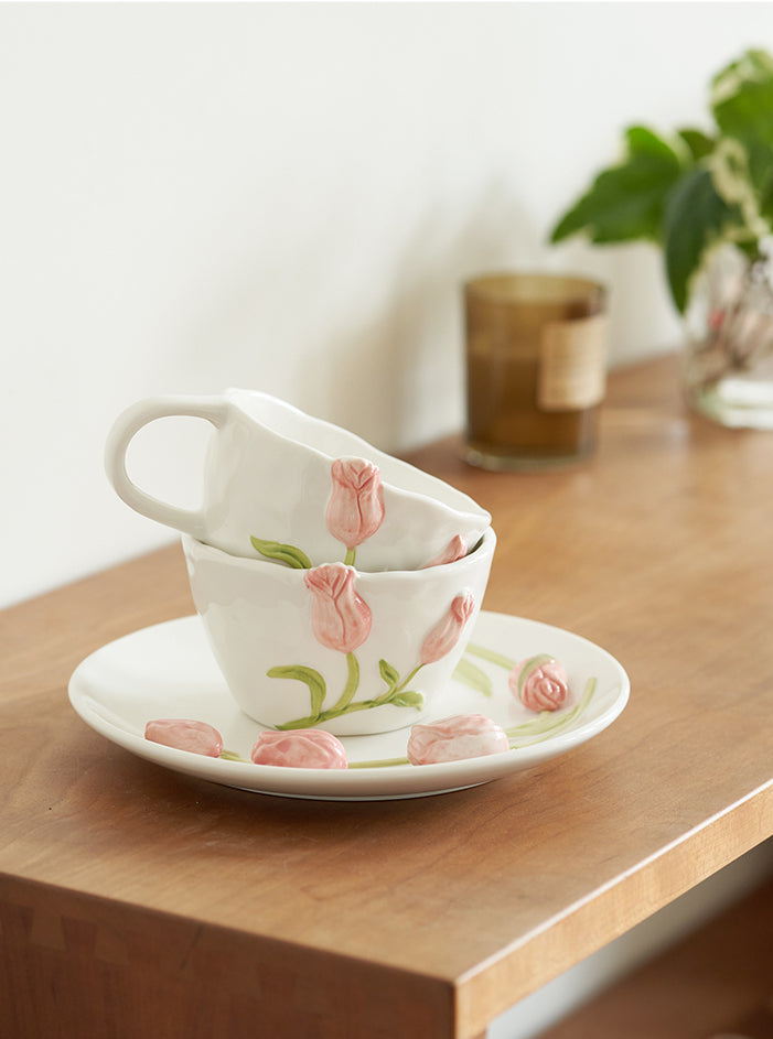 Handmade Original 3D Tulips Ceramic Mugs Plates Bowls Set - PeauleyHome