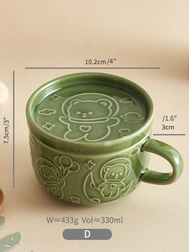 Original Cute Emboss Ceramic Mugs Cups with Lids for Ladies - PeauleyHome