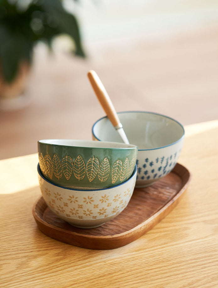 Delicate Vintage Floral Ceramic Rice Bowl Set - PeauleyHome