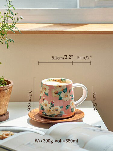 Vintage Ceramic Floral Mug Female Retro Coffee Cup for Women - PeauleyHome