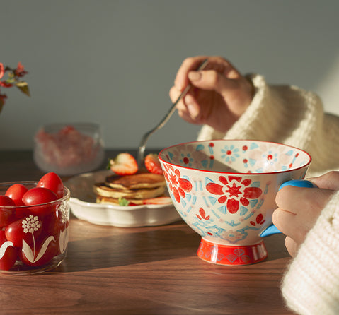 Floral Drawing Oatmeal Breakfast Ceramic Mug Tea Cup - PeauleyHome