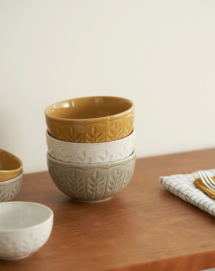 Nordic Vintage Engraved Floral Ceramic Bowls - PeauleyHome