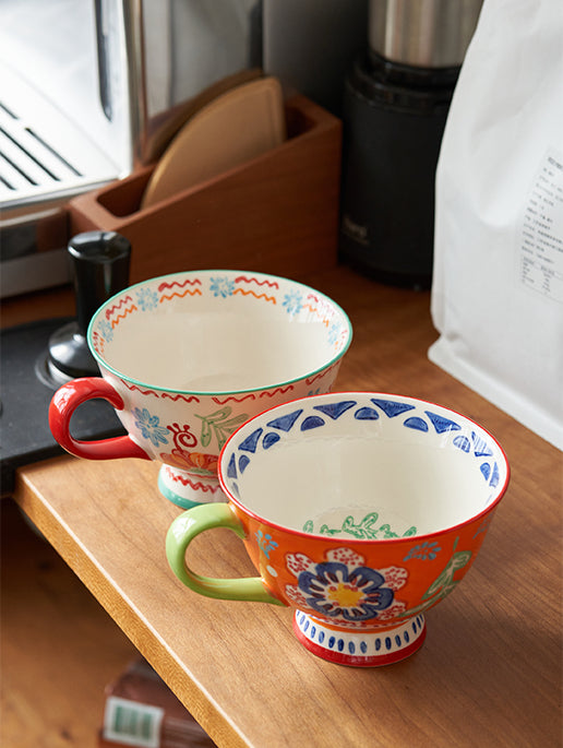 Floral Drawing Oatmeal Breakfast Ceramic Mug Tea Cup - PeauleyHome