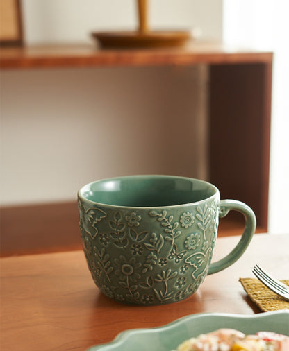 Vintage Embossed Ceramic Mug with Large Capacity - PeauleyHome