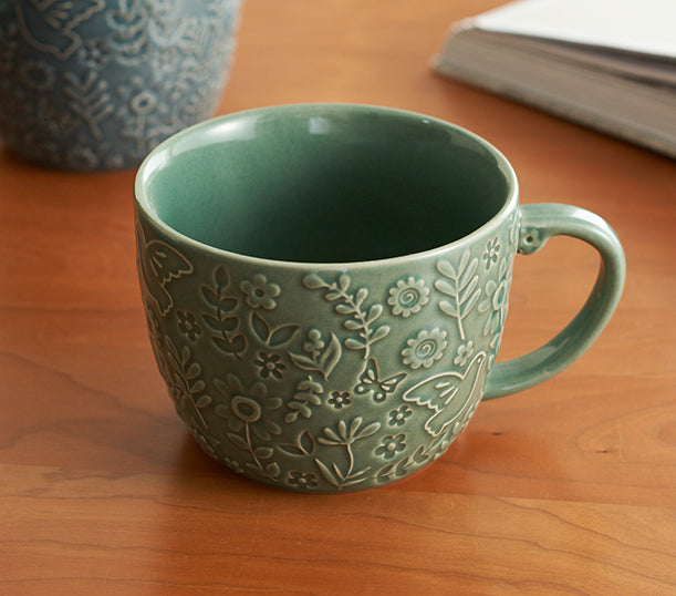 Vintage Embossed Ceramic Mug with Large Capacity - PeauleyHome