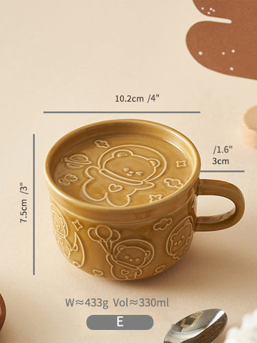 Original Cute Emboss Ceramic Mugs Cups with Lids for Ladies - PeauleyHome