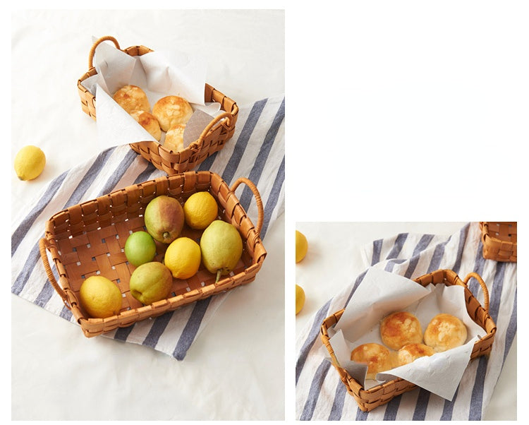 Hand-woven Wood Chip Basket Food Fruit Picnic Basket - PeauleyHome