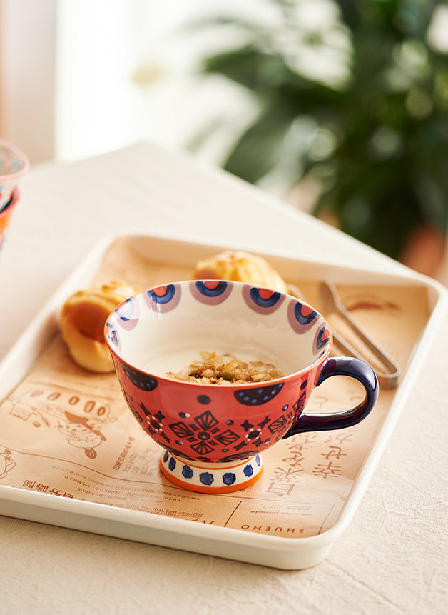 Floral Drawing Oatmeal Breakfast Ceramic Mug Tea Cup - PeauleyHome