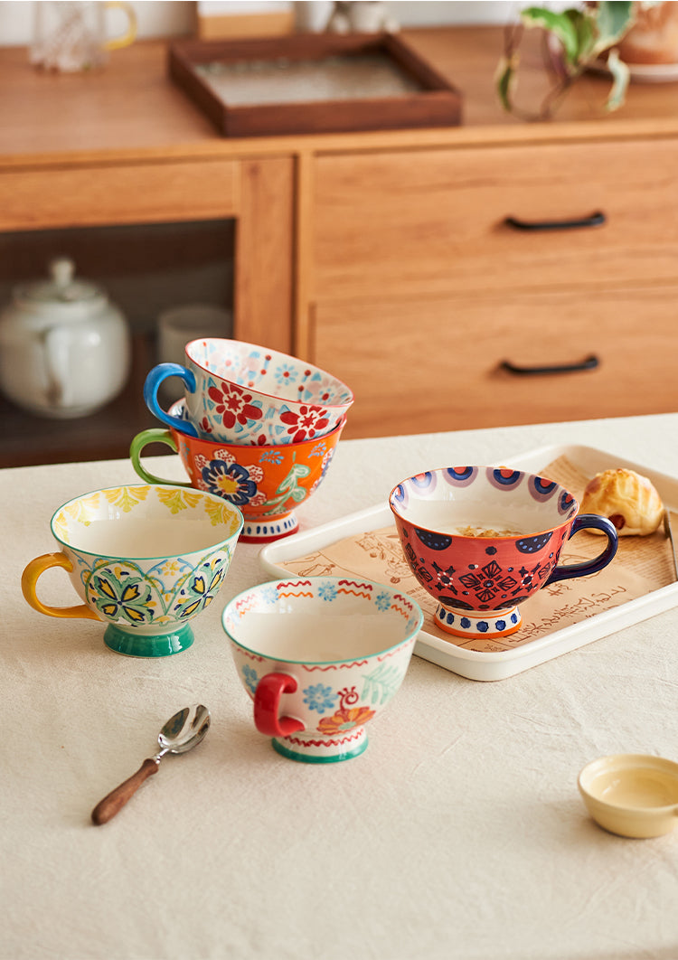 Floral Drawing Oatmeal Breakfast Ceramic Mug Tea Cup - PeauleyHome