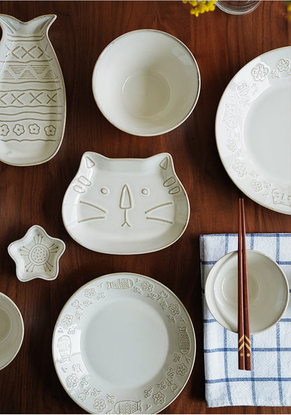 Cute Ceramic Fish Cat Shaped Large Plates Bowls - PeauleyHome