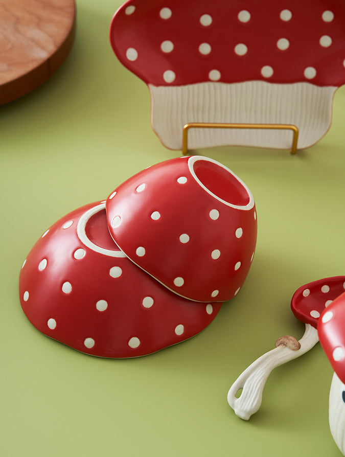 Adorable Mushroom Cartoon Ceramic Tablewares Bowls Plates Mugs Spoon - PeauleyHome