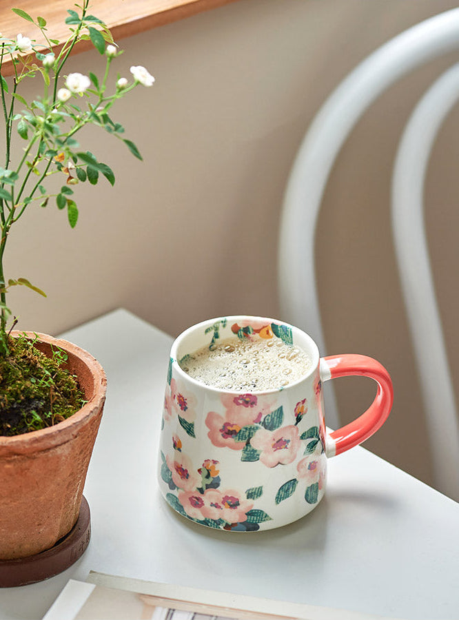 Vintage Ceramic Floral Mug Female Retro Coffee Cup for Women - PeauleyHome