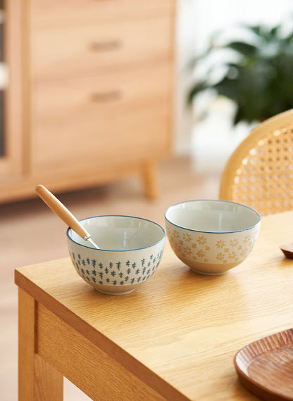 Delicate Vintage Floral Ceramic Rice Bowl Set - PeauleyHome