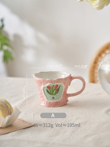 Handmade French Floral Water Cup Ceramic Coffee Mugs for Girls - PeauleyHome