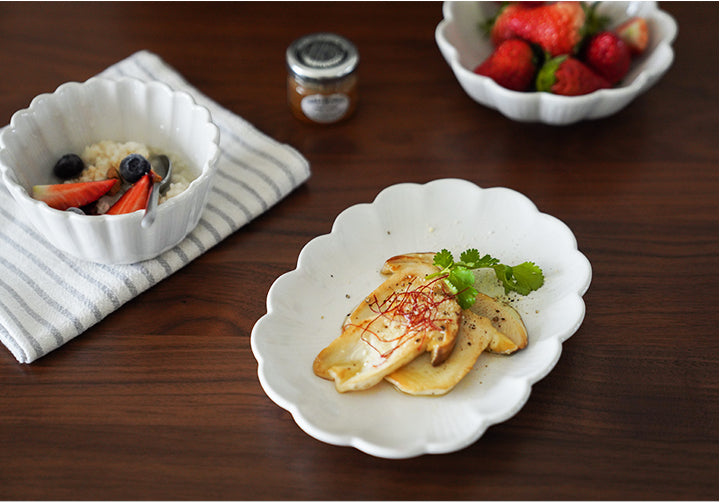 White Ceramic Lace Plate Dinner Fancy Bowls and Platters for Home - PeauleyHome