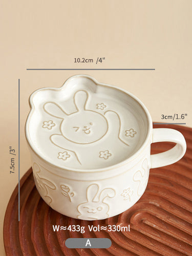 Original Cute Emboss Ceramic Mugs Cups with Lids for Ladies - PeauleyHome