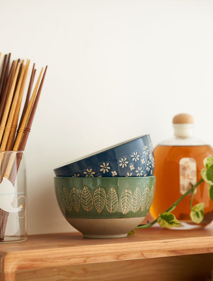 Delicate Vintage Floral Ceramic Rice Bowl Set - PeauleyHome