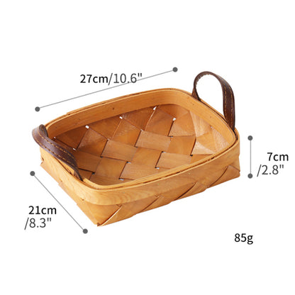 Hand-woven Wood Chip Basket Leather Handle Quality Food Fruit Basket - PeauleyHome