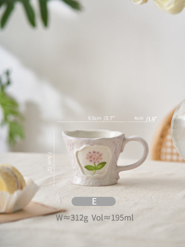 Handmade French Floral Water Cup Ceramic Coffee Mugs for Girls - PeauleyHome