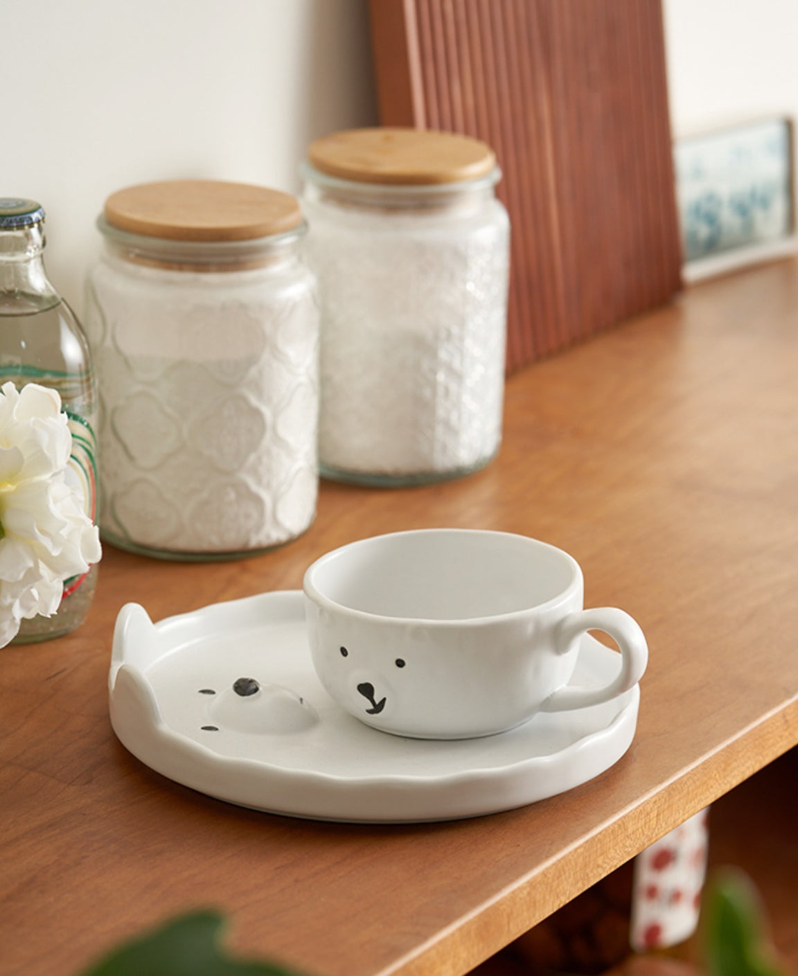 Lovely White Bear Ceramic Plates Bowls for Breakfast - PeauleyHome