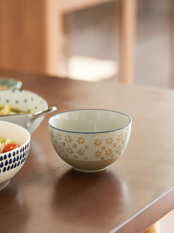 Delicate Vintage Floral Ceramic Rice Bowl Set - PeauleyHome