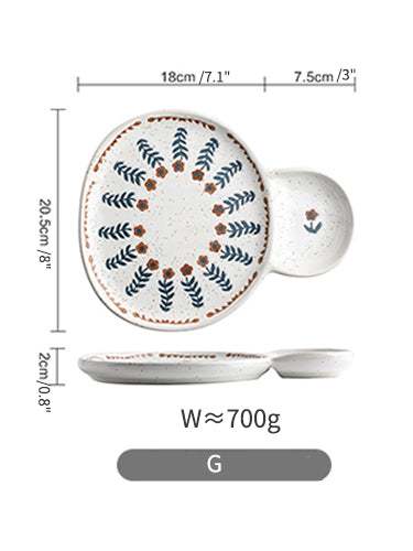 Floral Double Handles Ceramic Plates Bowls - PeauleyHome