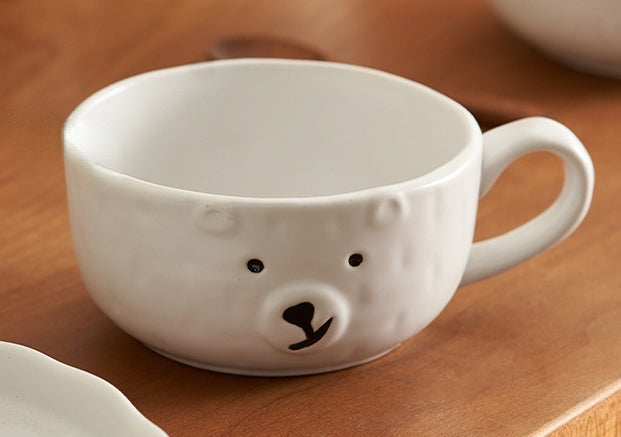 Lovely White Bear Ceramic Plates Bowls for Breakfast - PeauleyHome