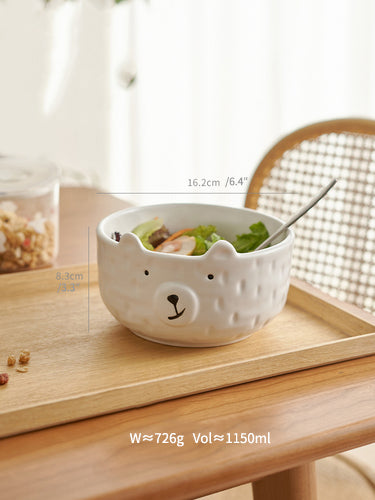 Lovely White Bear Ceramic Plates Bowls for Breakfast - PeauleyHome