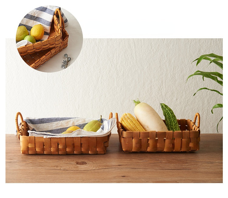 Hand-woven Wood Chip Basket Food Fruit Picnic Basket - PeauleyHome