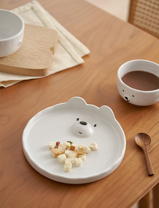 Lovely White Bear Ceramic Plates Bowls for Breakfast - PeauleyHome