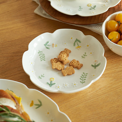 Nordic Embossed Floral Ceramic Bowls Plates Set - PeauleyHome