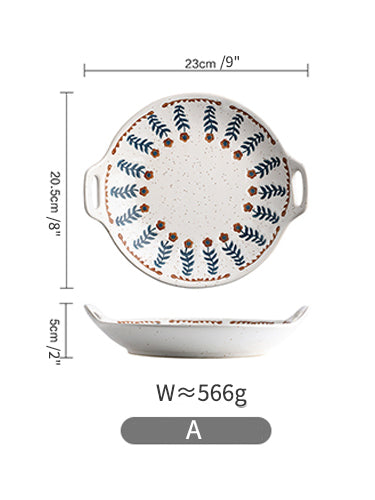 Floral Double Handles Ceramic Plates Bowls - PeauleyHome