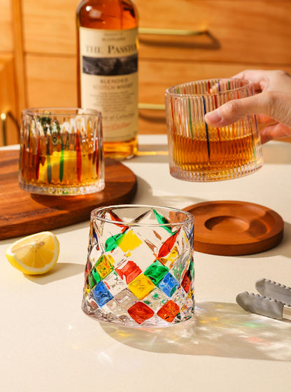 Rotary Glass Cup with Base Classy Rainbow Tumblers - PeauleyHome