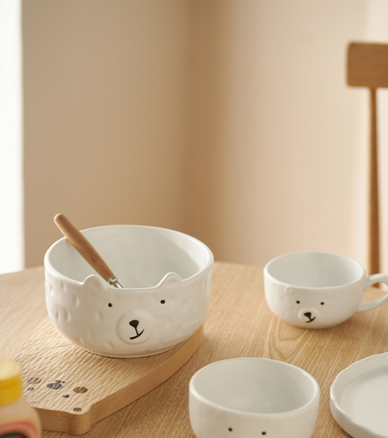 Lovely White Bear Ceramic Plates Bowls for Breakfast - PeauleyHome