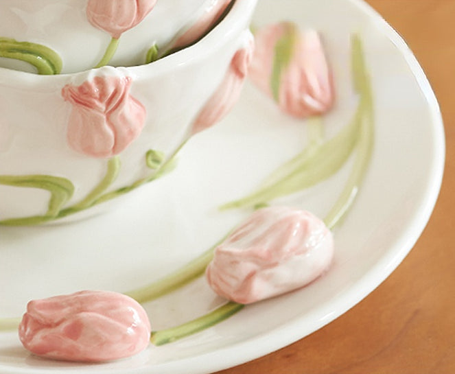 Handmade Original 3D Tulips Ceramic Mugs Plates Bowls Set - PeauleyHome