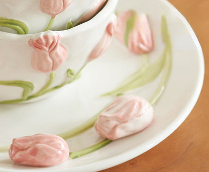 Handmade Original 3D Tulips Ceramic Mugs Plates Bowls Set - PeauleyHome