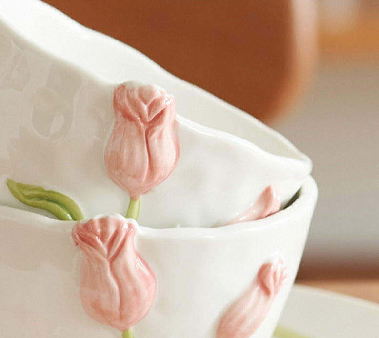 Handmade Original 3D Tulips Ceramic Mugs Plates Bowls Set - PeauleyHome